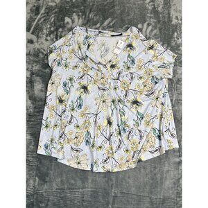 Lane Bryant Plus-Size Floral Blouse 22/24 NWT Light Blue Multicolor V-Neck